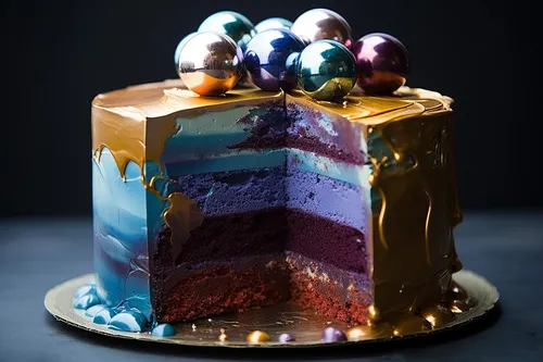 Blue and gold layered gourmet cake